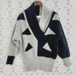 Vintage Tony Lambert Lambs wool Angora Shawl Neck Color Block Sweater Womens' M